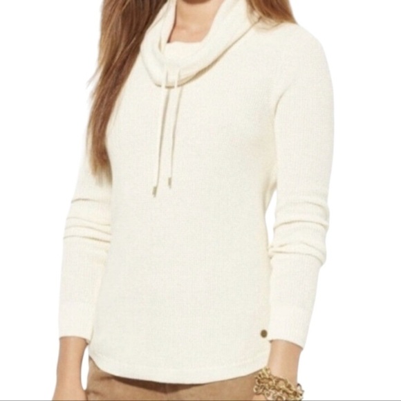 Ralph Lauren LRL Waffle Knit Cowl Neck Casual Sweater Pale Pink Cotton Sz S - Picture 2 of 16